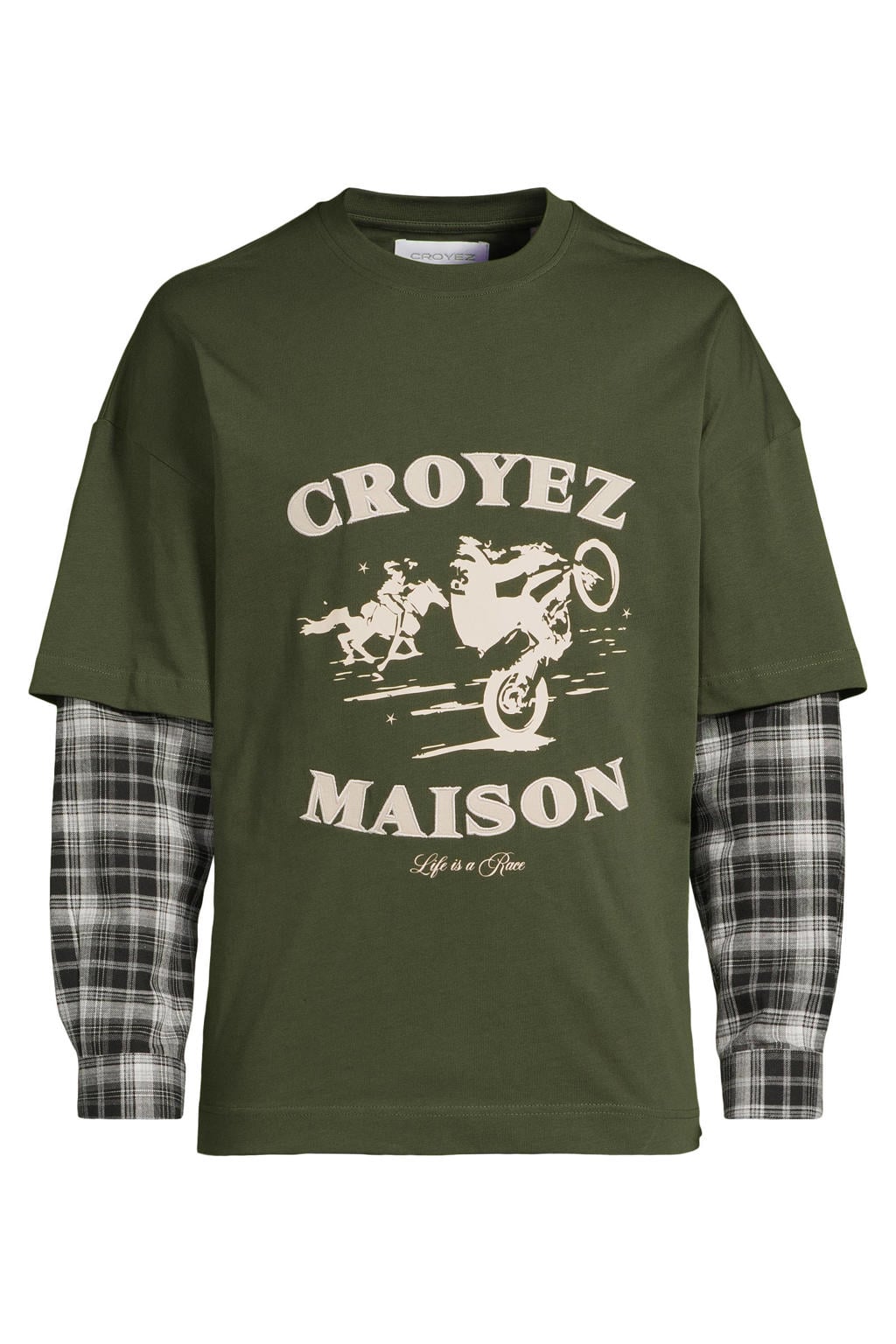 Croyez relaxed fit geruite longsleeve met logo - donkergroen