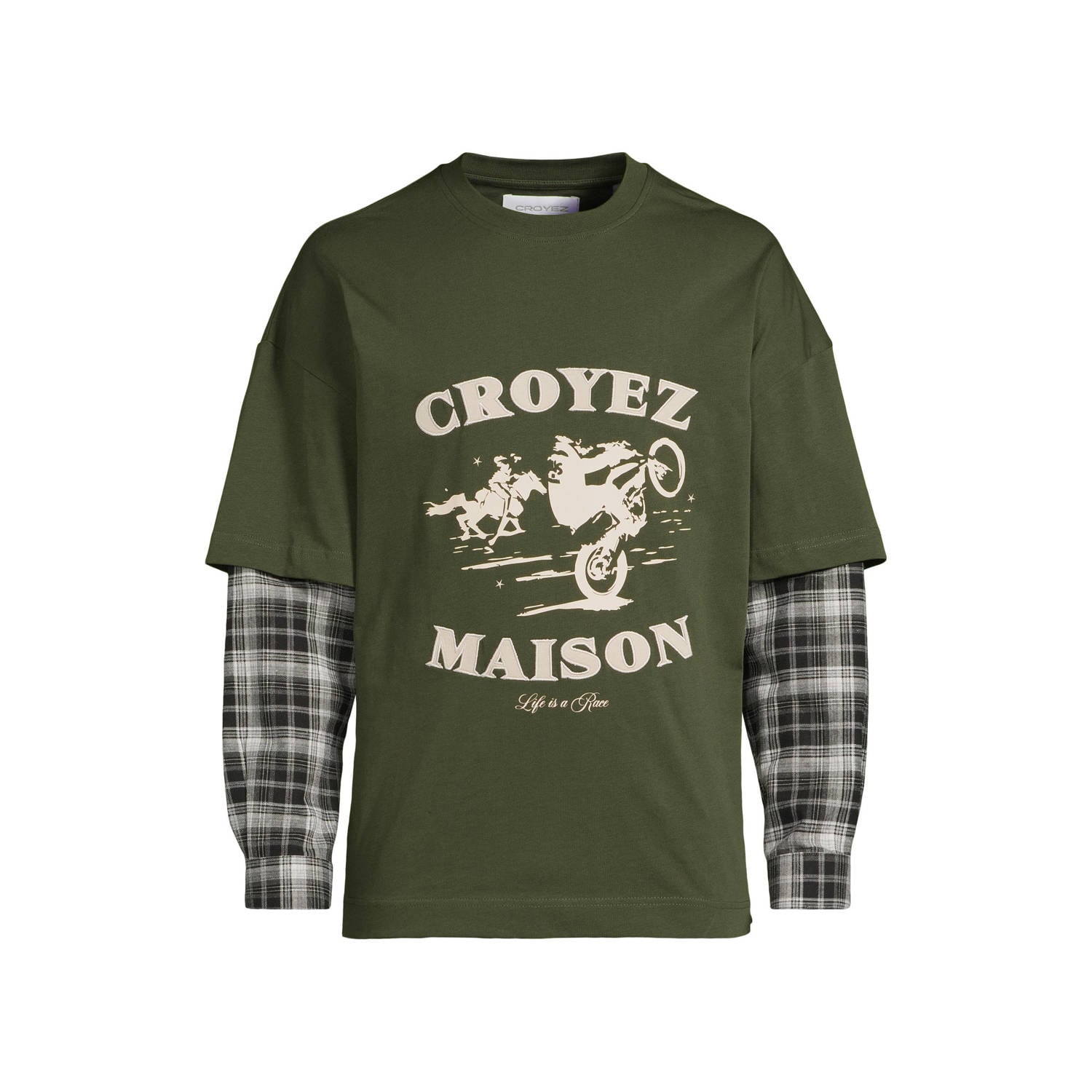 Croyez relaxed fit geruite longsleeve met logo donkergroen