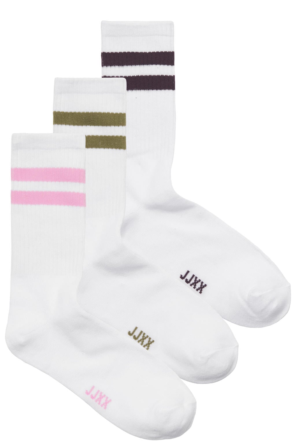 JJXX sokken JXBASIC - set van 3 wit/donkerrood