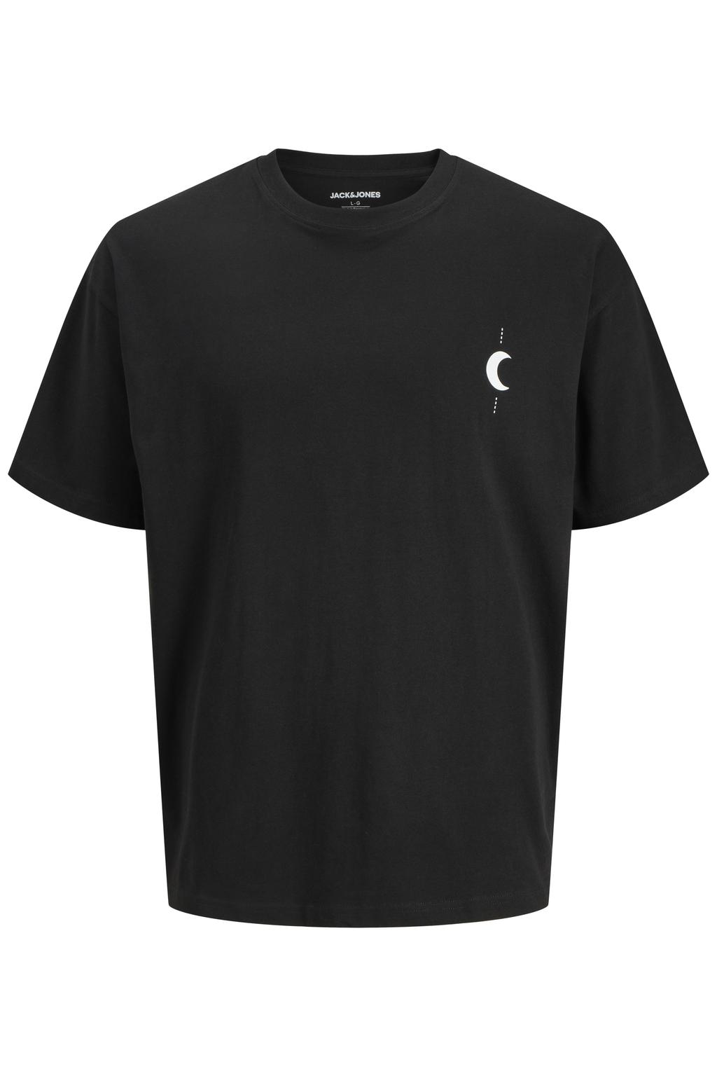 Zwarte jongens JACK & JONES JUNIOR T-shirt van katoen met backprint, korte mouwen en ronde hals
