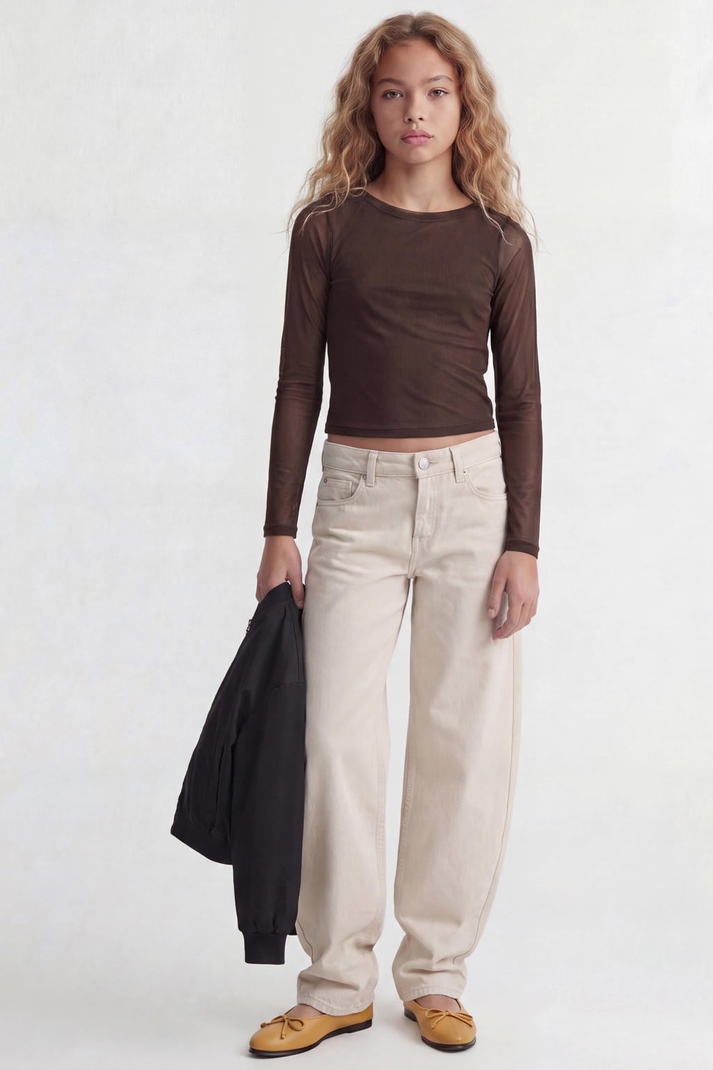 JJXX GIRL semi-transparante blousetop - donkerbruin