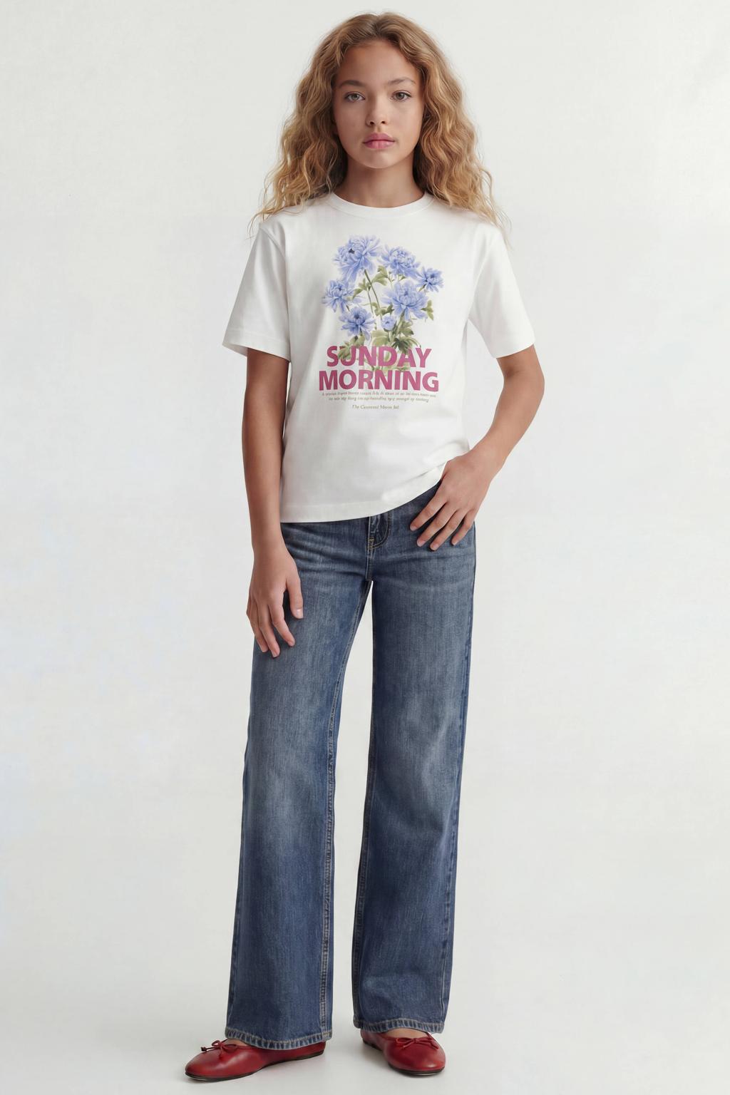 Witte meisjes JJXX GIRL T-shirt van katoen met printopdruk, korte mouwen en ronde hals