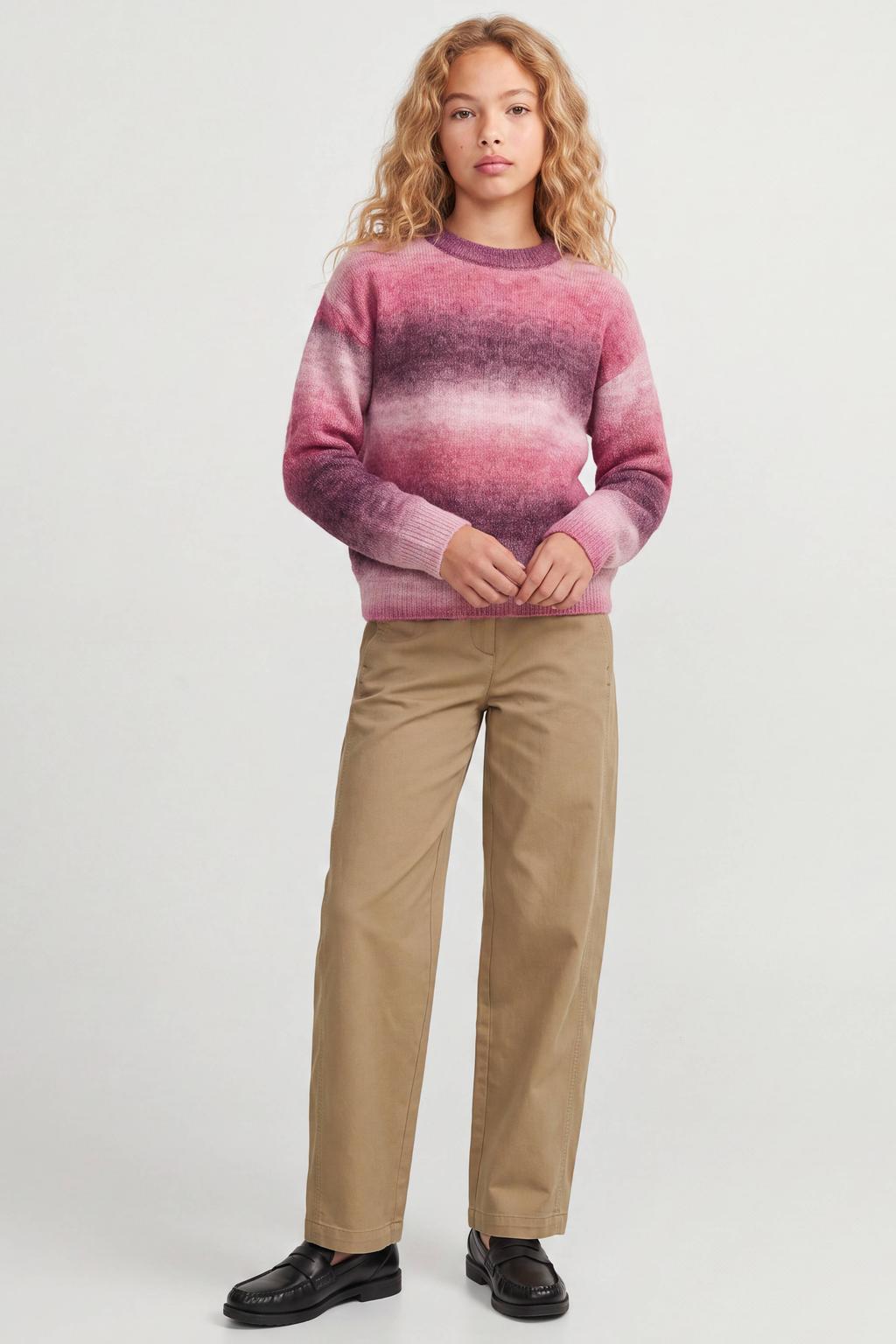 Roze en paarse meisjes JJXX GIRL gebreide gestreepte trui van acryl met lange mouwen en ronde hals