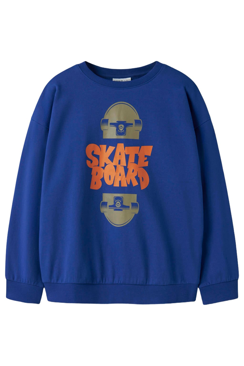 Blauwe jongens NAME IT KIDS oversized sweater van katoen met lange mouwen en ronde hals
