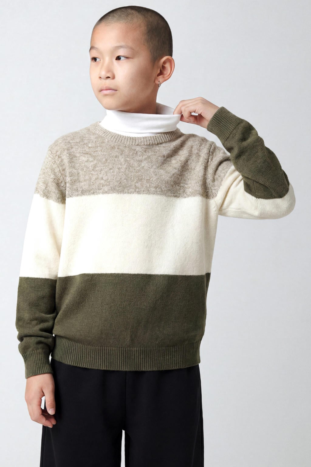 Groen en witte jongens NAME IT KIDS katoenen rechtvallende gebreide trui met lange mouwen en ronde hals