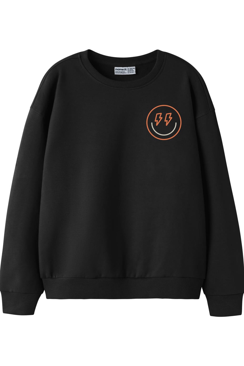 NAME IT KIDS rechtvallende sweater met print - zwart