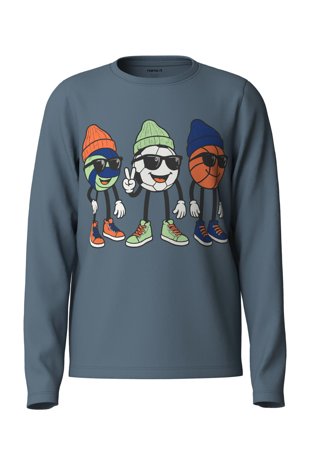 NAME IT KIDS rechtvallende longsleeve met print - blauw