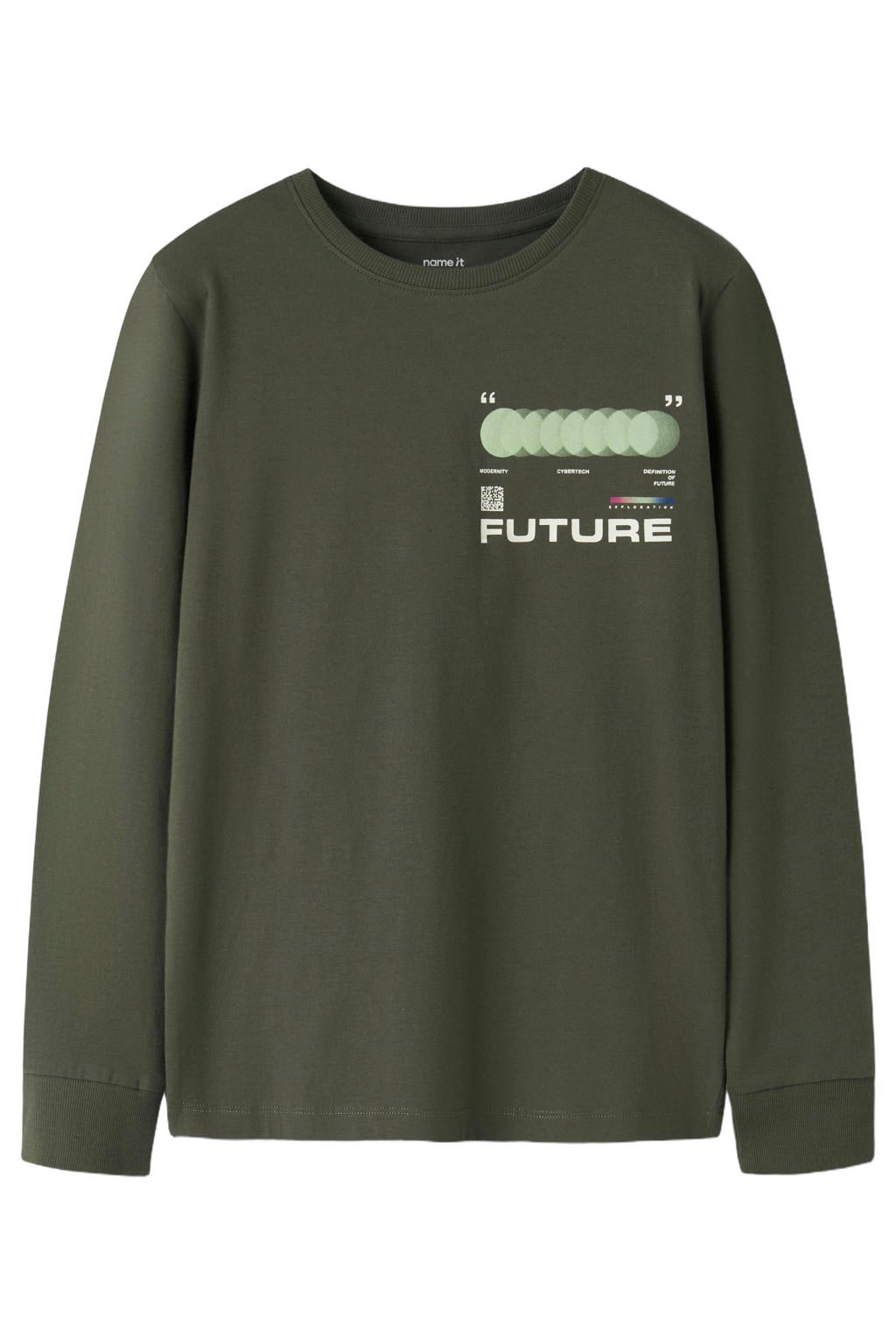 Donkergroene jongens NAME IT KIDS longsleeve van katoen met backprint, lange mouwen, ronde hals en geribde boorden