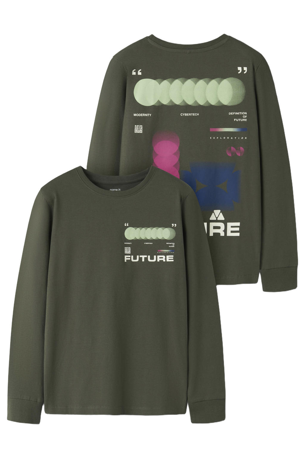 NAME IT KIDS longsleeve met backprint - donkergroen