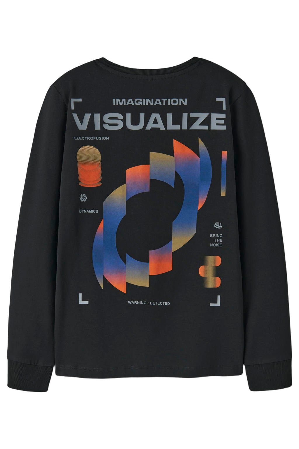 Zwarte jongens NAME IT KIDS longsleeve van katoen met backprint, lange mouwen, ronde hals en geribde boorden