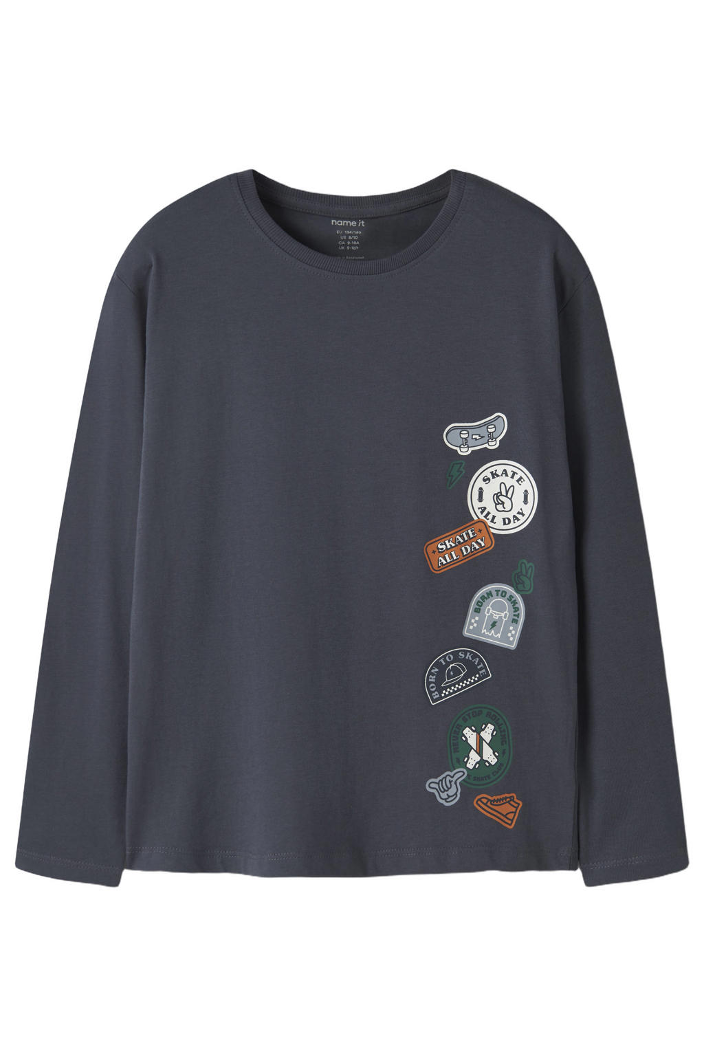 Donkerblauwe jongens NAME IT KIDS oversized longsleeve van katoen met printopdruk, lange mouwen en ronde hals