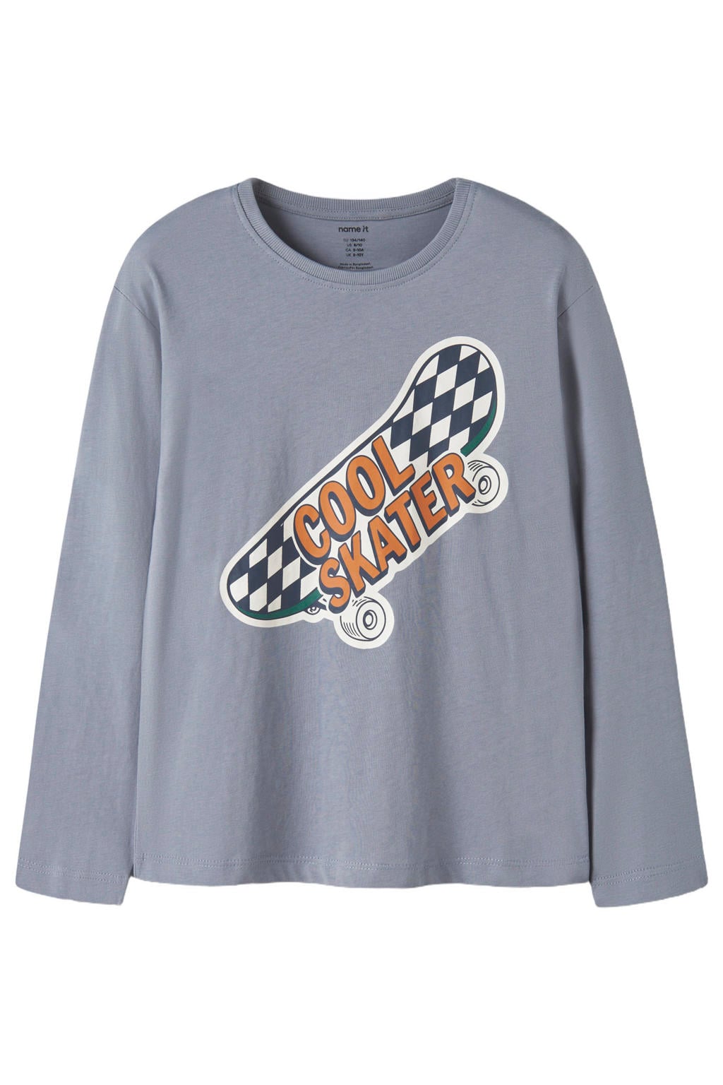 Lichtblauwe jongens NAME IT KIDS oversized longsleeve van katoen met printopdruk, lange mouwen en ronde hals