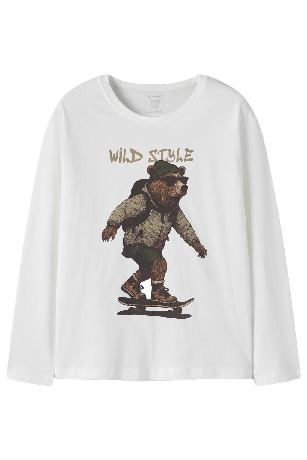 Witte jongens NAME IT KIDS oversized longsleeve van katoen met printopdruk, lange mouwen en ronde hals