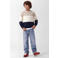 NAME IT KIDS katoenen rechtvallende gebreide gestreepte trui - beige