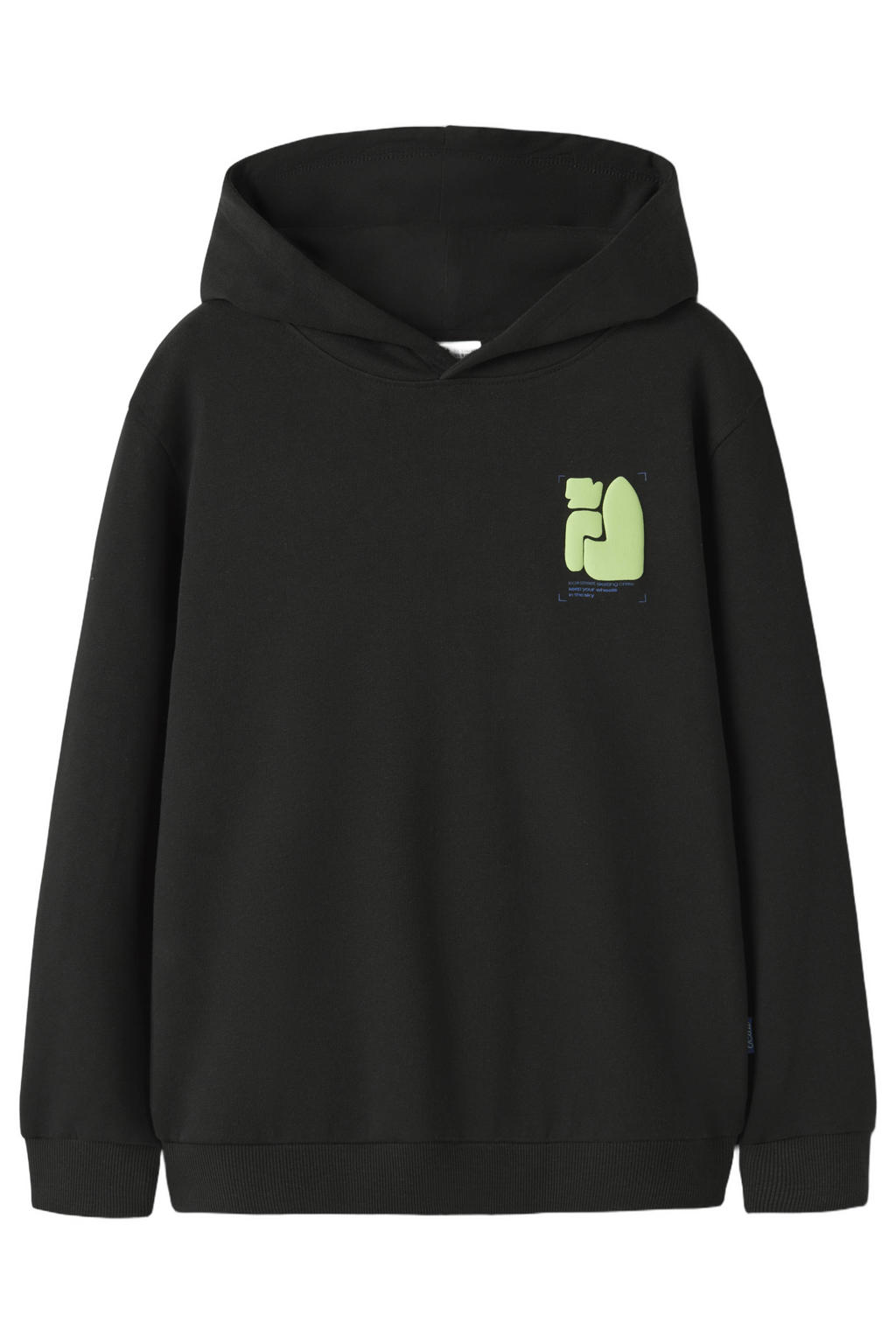 Zwarte jongens NAME IT KIDS hoodie van sweat materiaal met backprint, lange mouwen en capuchon