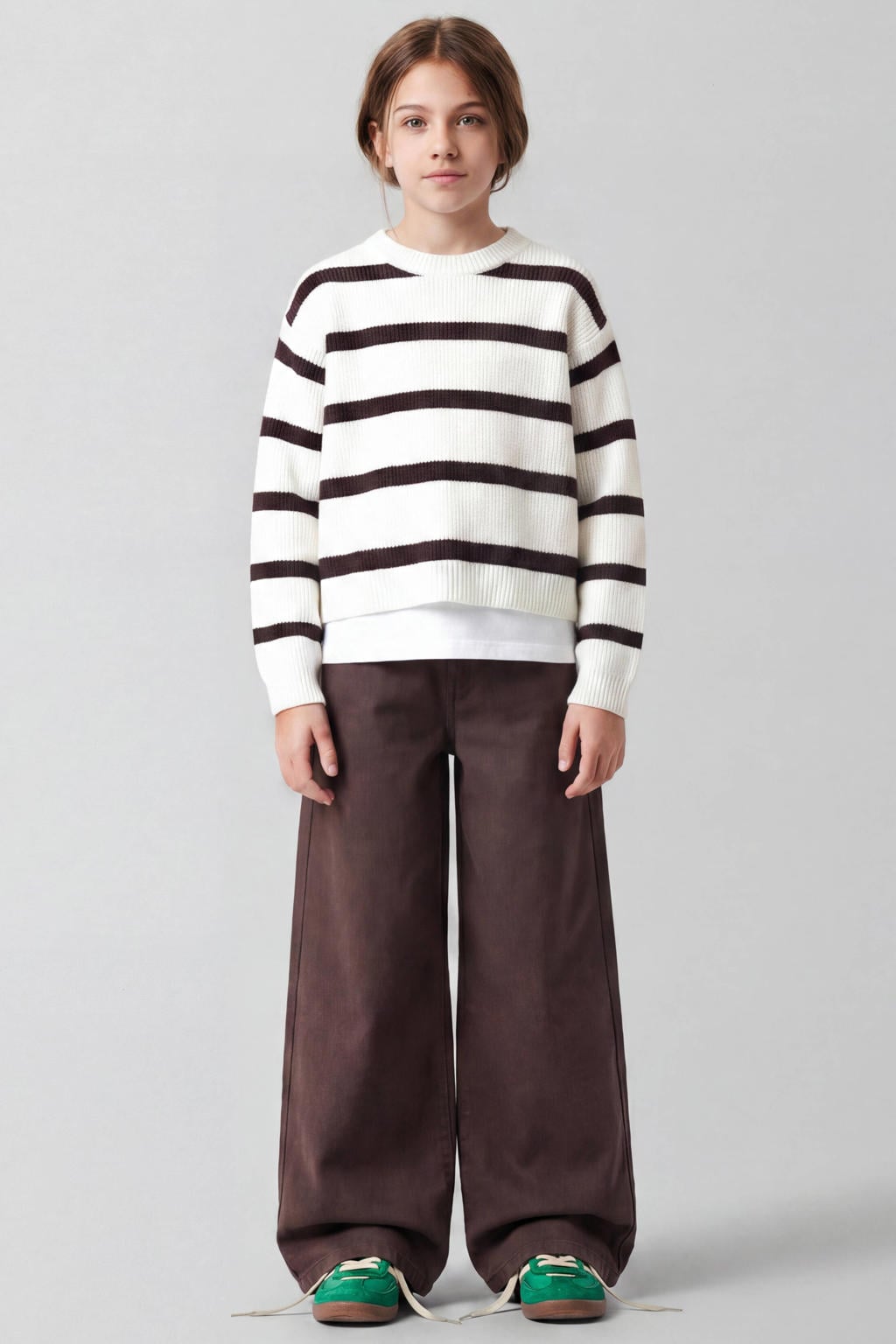 Wit en donkerblauwe meisjes NAME IT KIDS rechtvallende gebreide gestreepte trui van viscose met lange mouwen en ronde hals