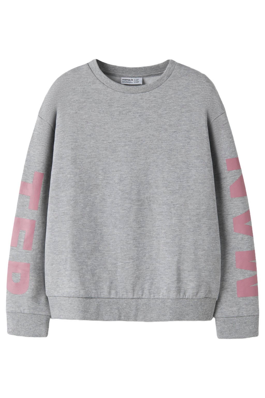 Grijs melange meisjes NAME IT KIDS oversized sweater met backprint, lange mouwen en ronde hals