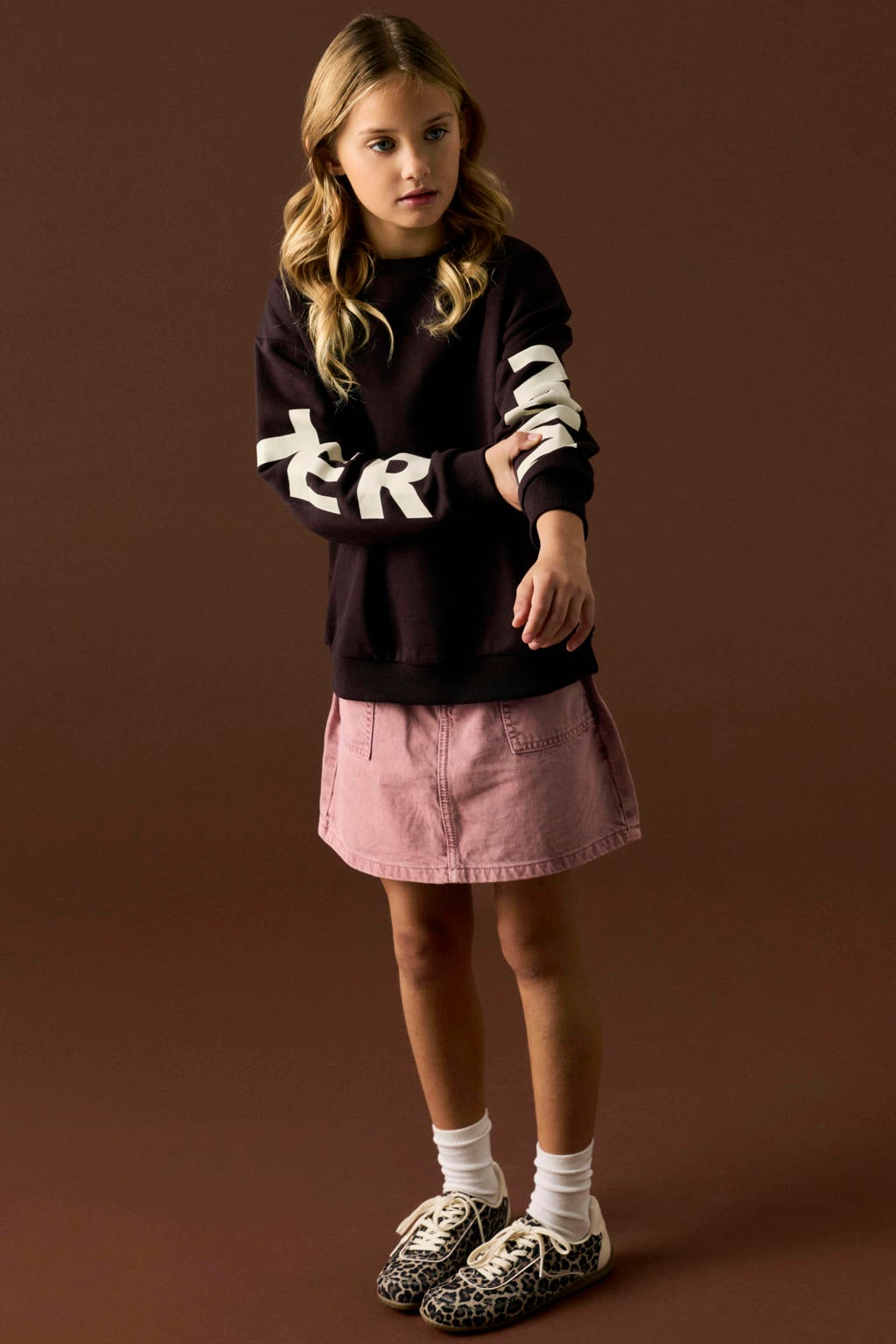 Donkerblauwe meisjes NAME IT KIDS oversized sweater met backprint, lange mouwen en ronde hals