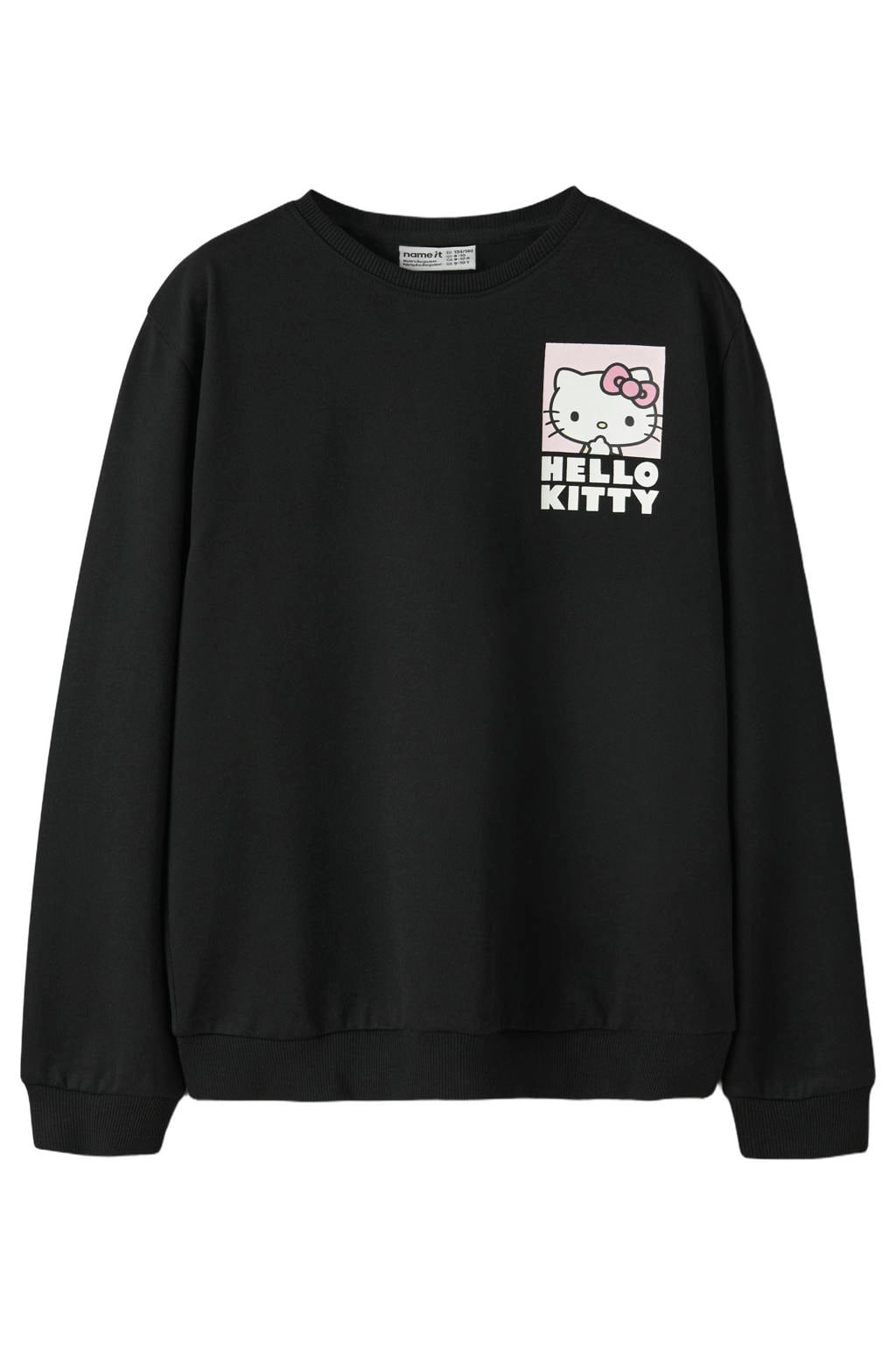 Zwarte meisjes NAME IT KIDS sweater met backprint, lange mouwen, ronde hals en geribde boorden