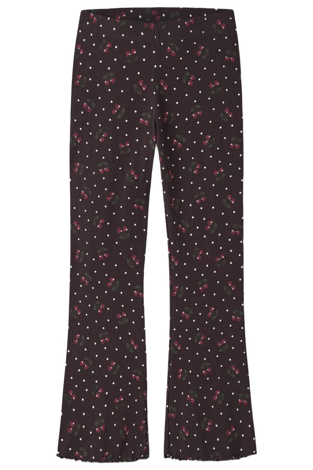 Donkerbruin en rode meisjes NAME IT KIDS regular waist flared legging en print met elastische tailleband