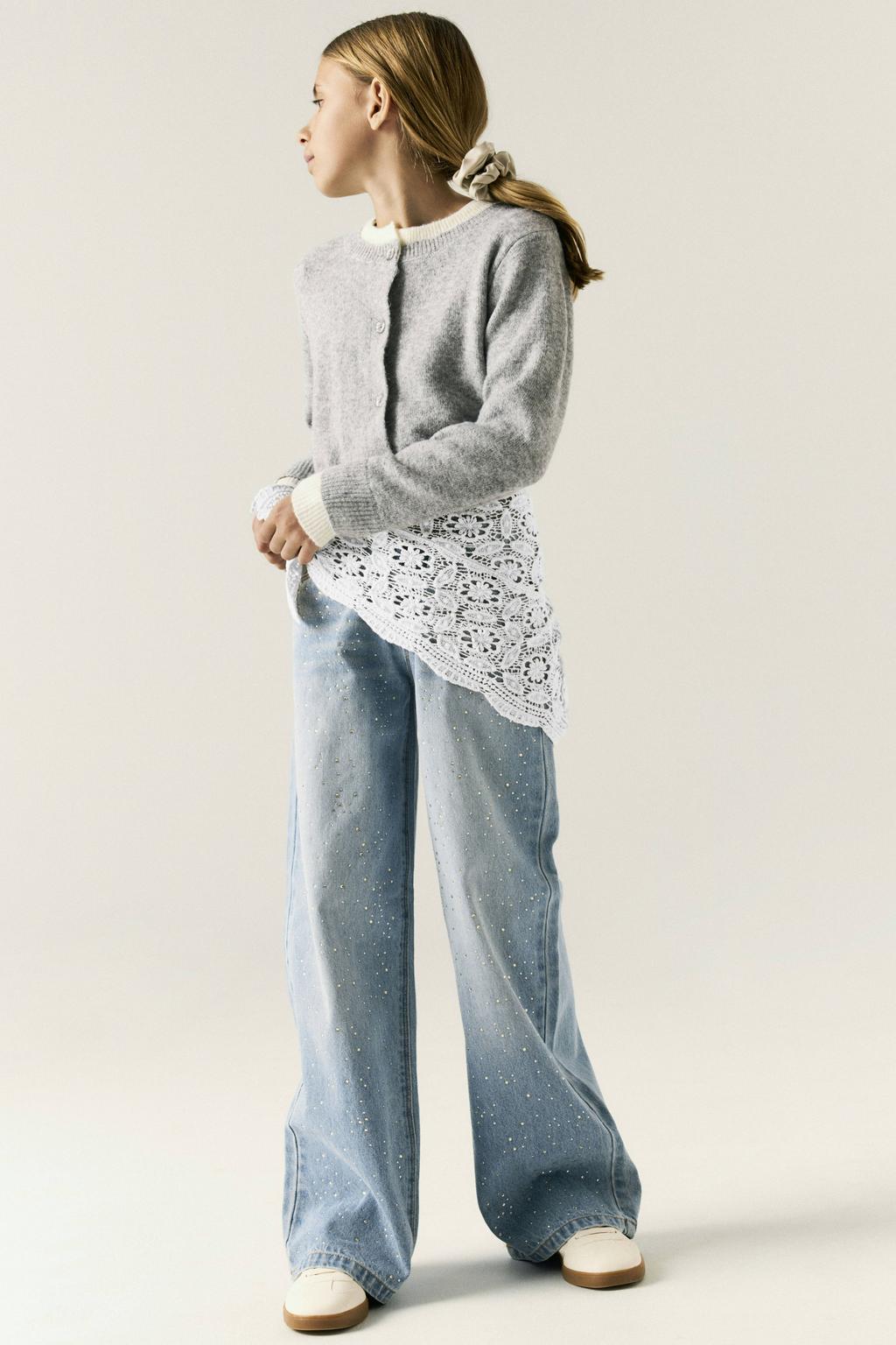 Light blue denim meisjes NAME IT KIDS wide leg jeans en print