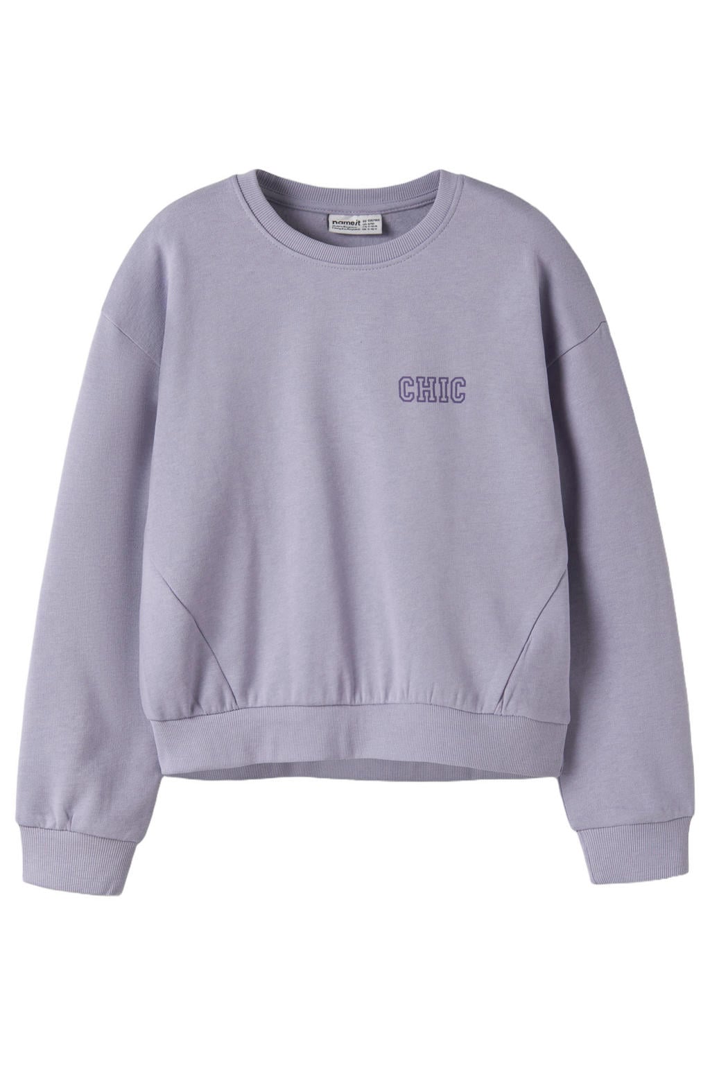 Lilakleurige meisjes NAME IT KIDS sweater met tekst print, lange mouwen en ronde hals