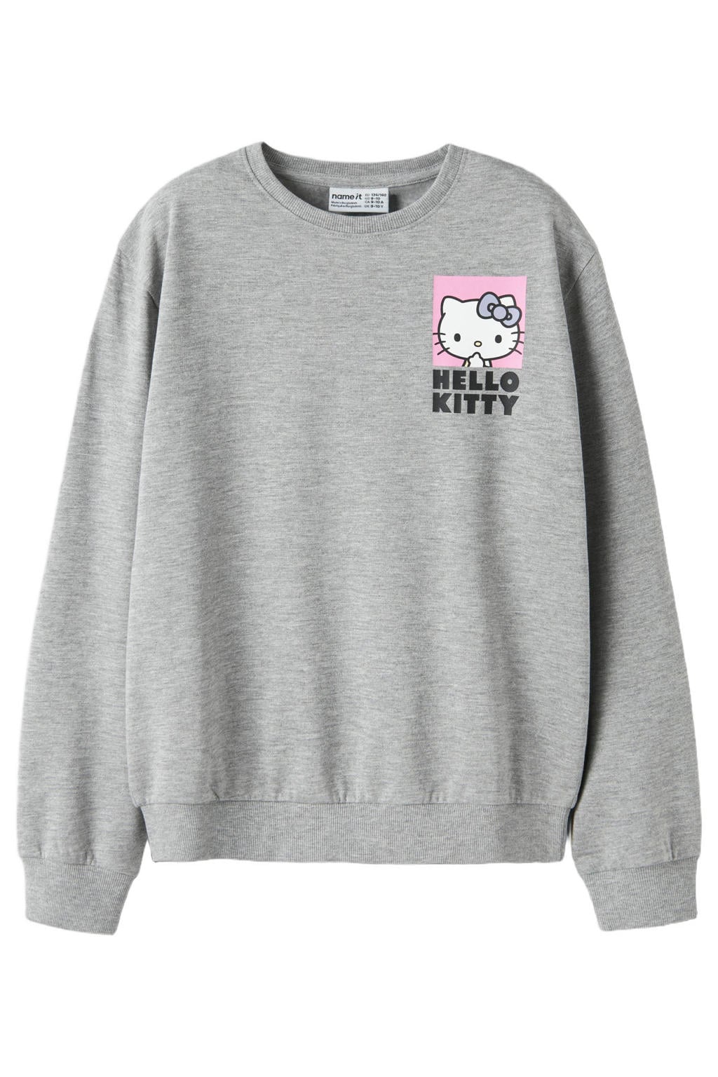 Grijs melange meisjes NAME IT KIDS sweater met backprint, lange mouwen, ronde hals en geribde boorden