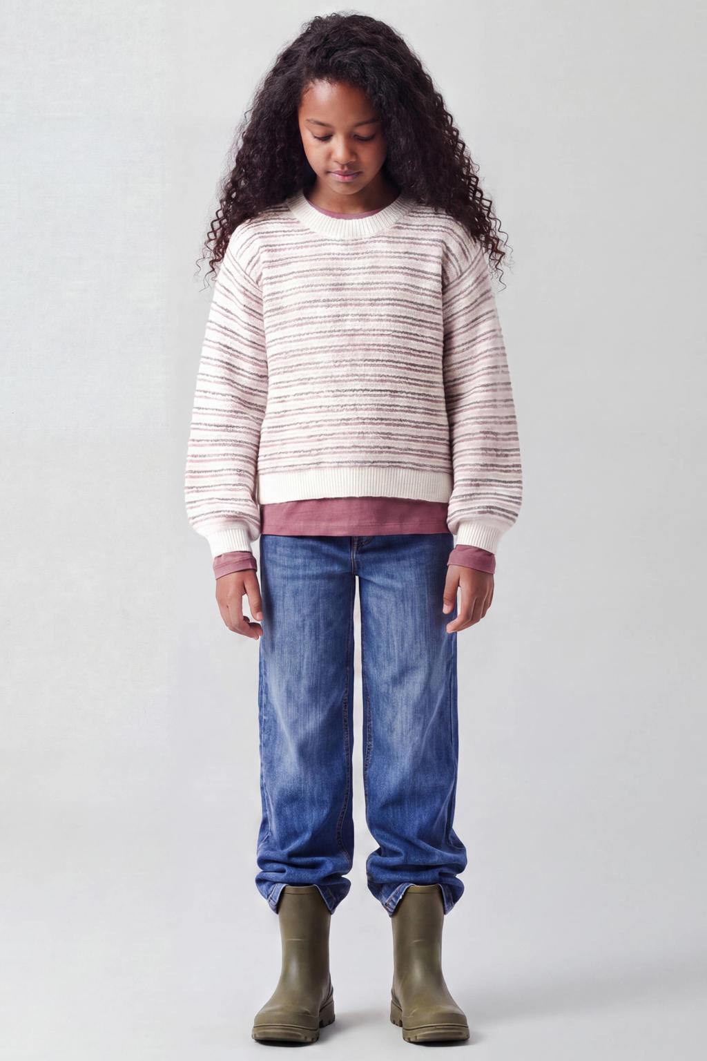 NAME IT KIDS gestreepte gebreide trui - wit