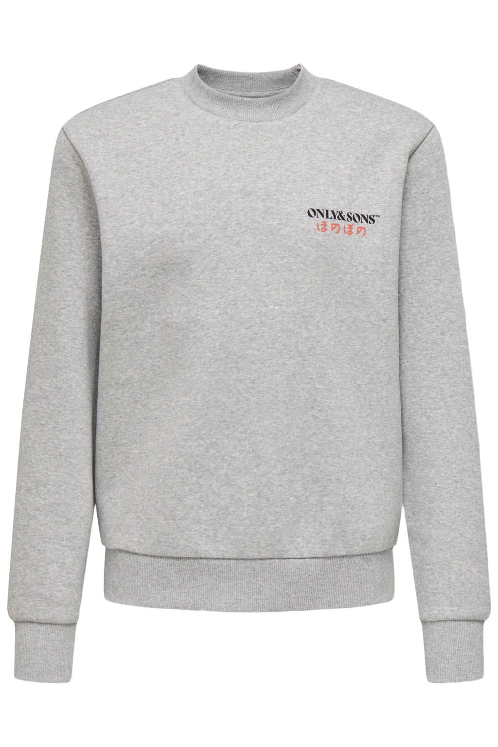 Grijs melange jongens ONLY & SONS JUNIOR sweater met backprint, lange mouwen en ronde hals