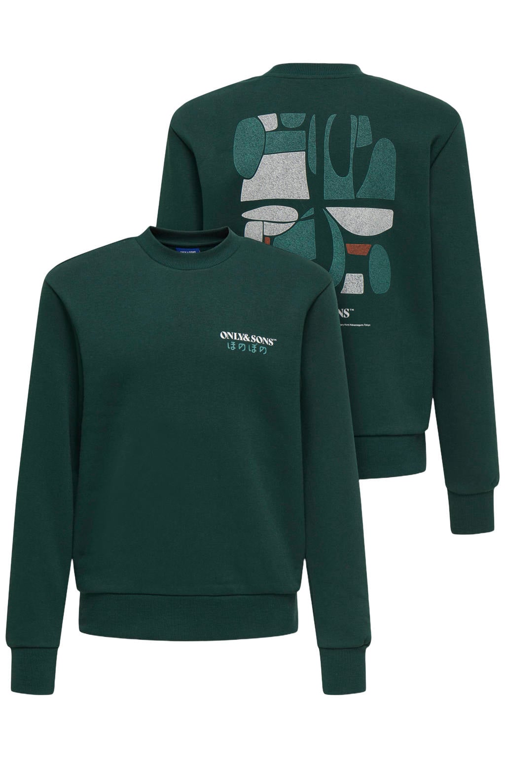 ONLY & SONS JUNIOR junior sweater met backprint - groen