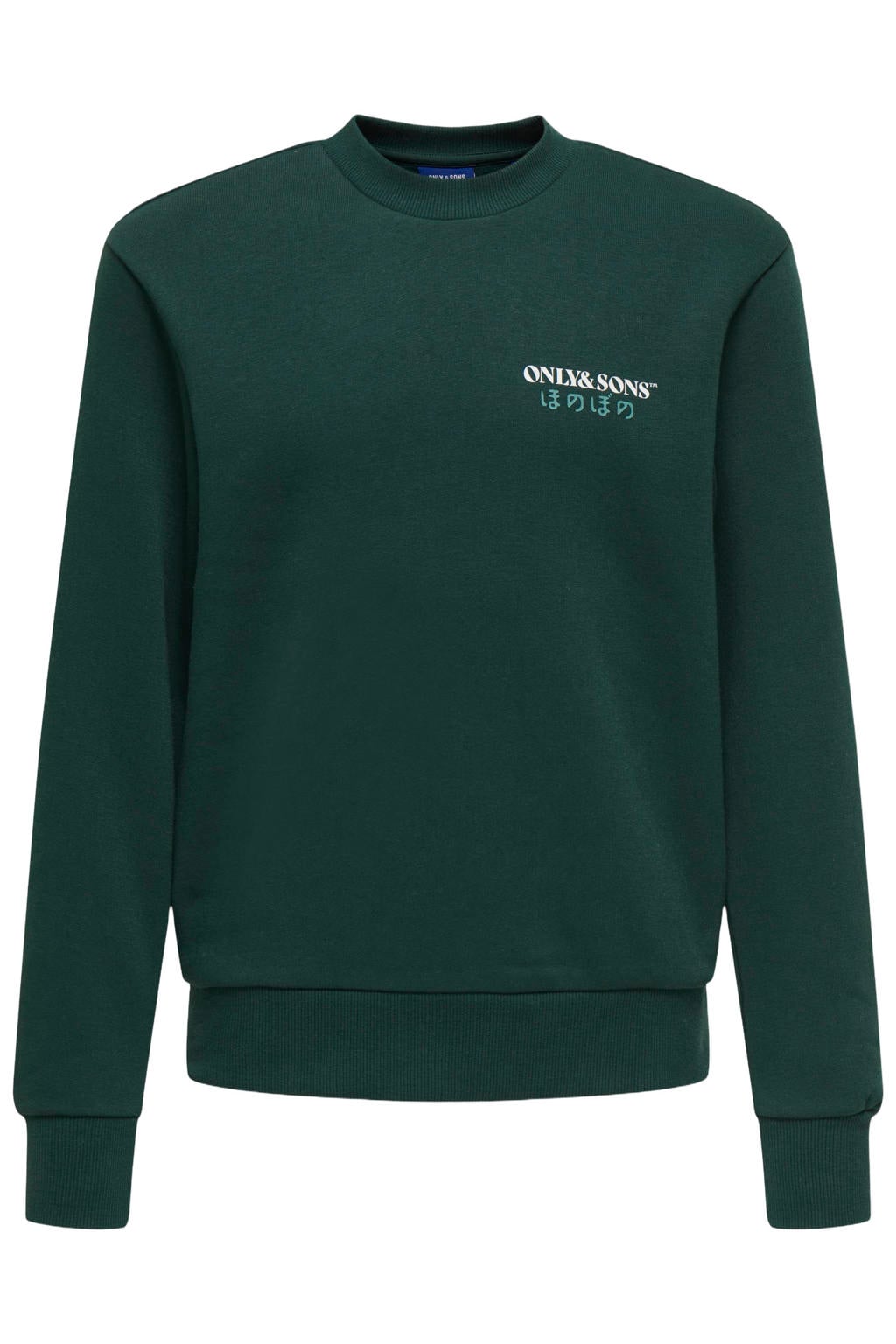 Groene jongens ONLY & SONS JUNIOR junior sweater met backprint, lange mouwen en ronde hals