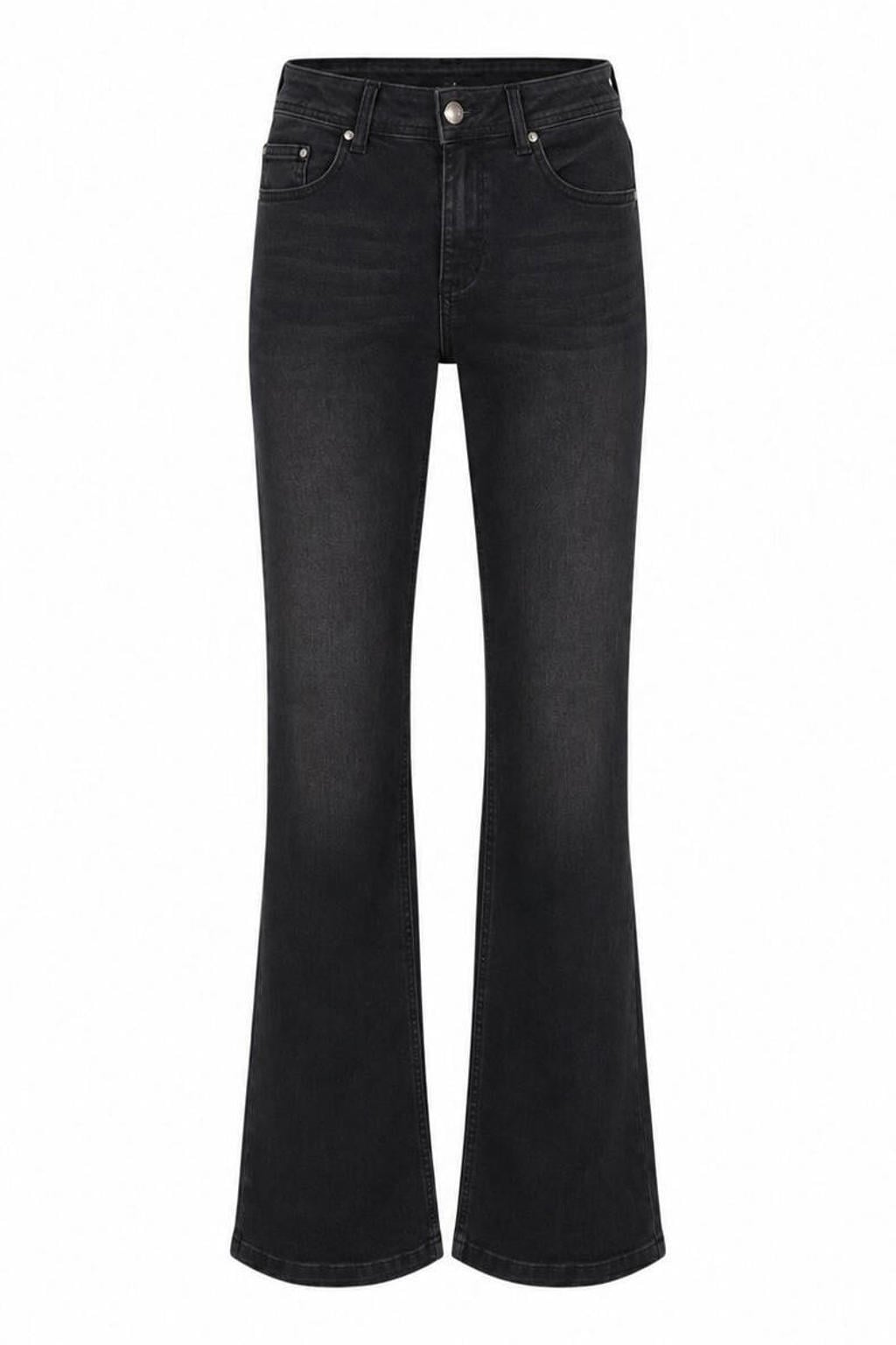 Black denim dames Red Button flared jeans van denim met regular waist, rits- en knoopsluiting en effen
