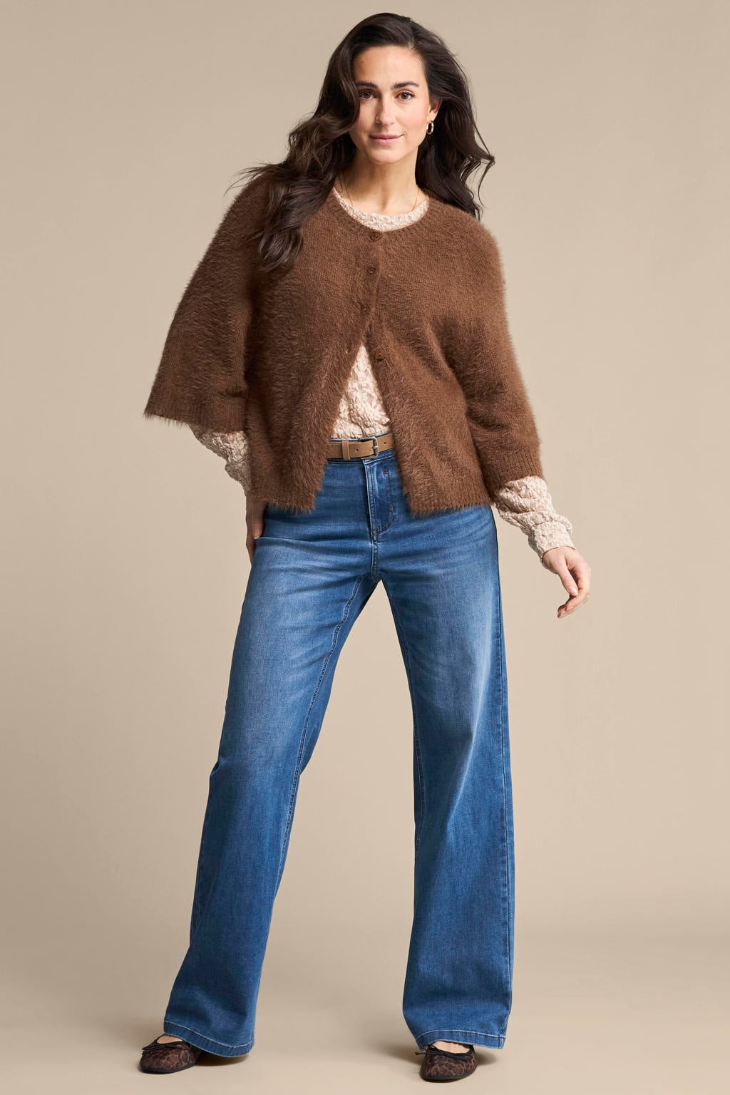 Red Button high waist wide leg jeans - stone used