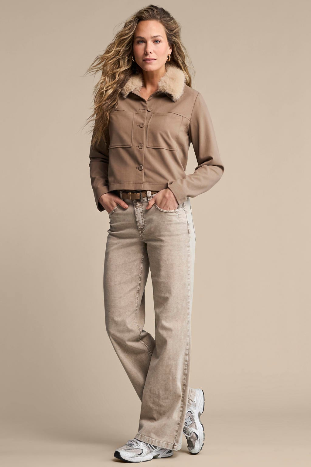Grey denim dames Red Button wide leg jeans van katoen met high waist, rits- en knoopsluiting en effen