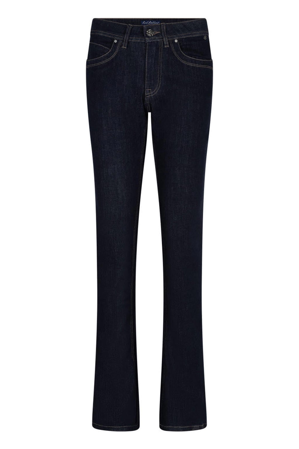 Dark blue denim dames Red Button flared jeans van stretchdenim met regular waist, rits- en knoopsluiting en effen