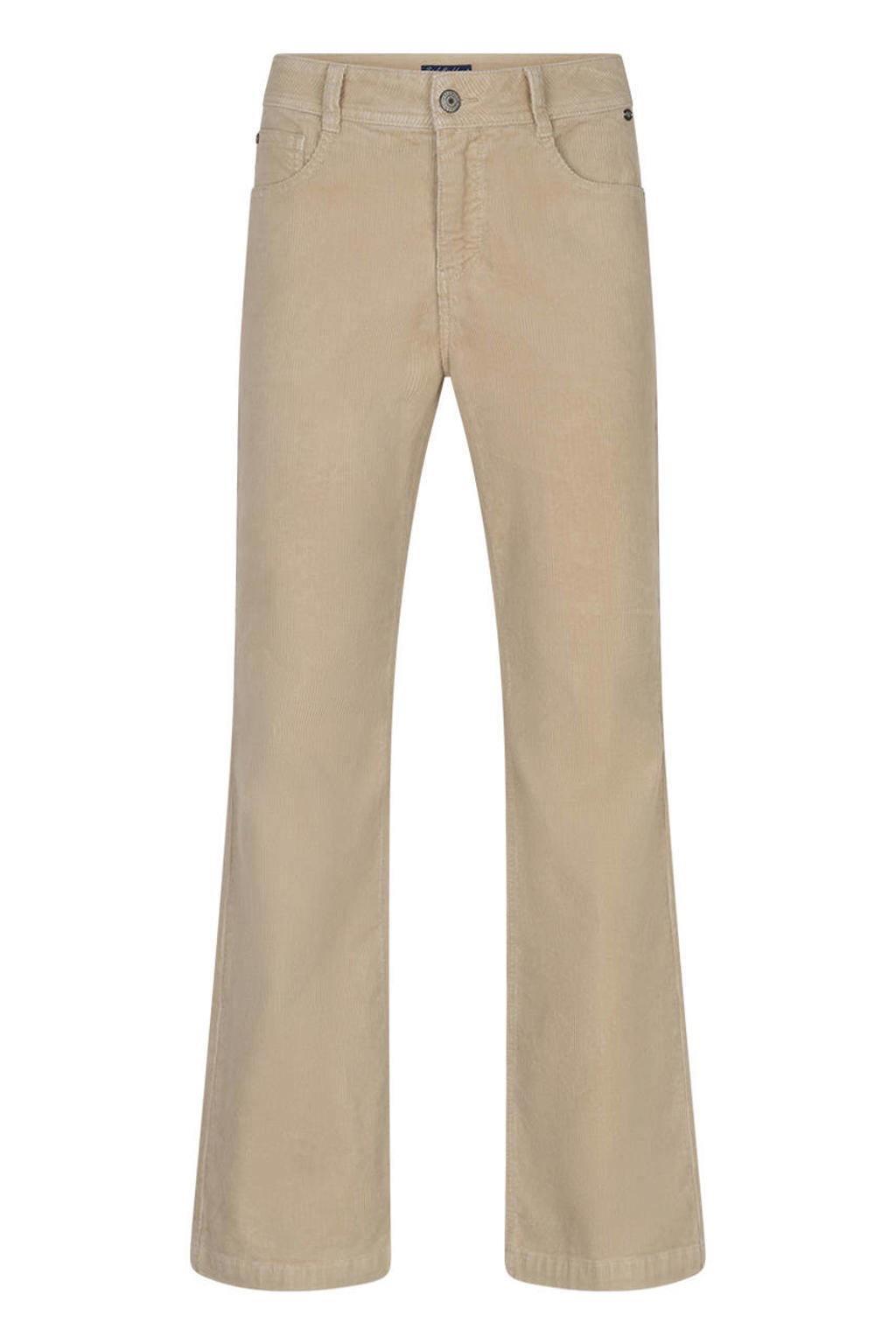 Beige dames Red Button regular waist flared corduroy broek met rits- en knoopsluiting en effen