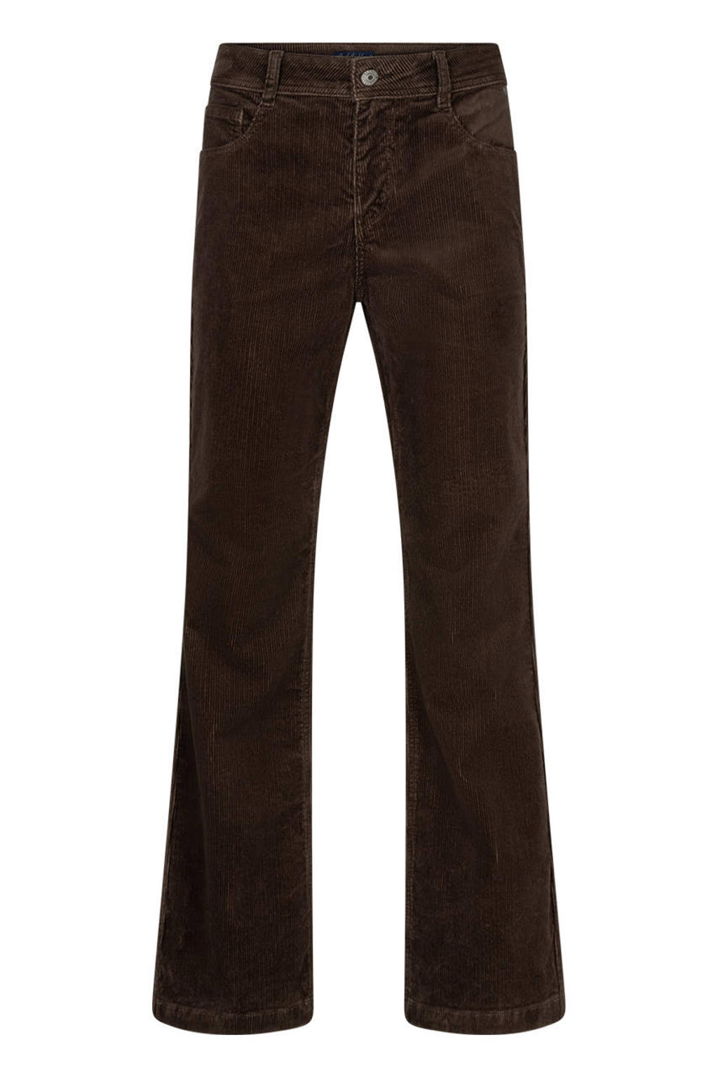 Bruine dames Red Button corduroy flared broek met regular waist, rits- en knoopsluiting en effen