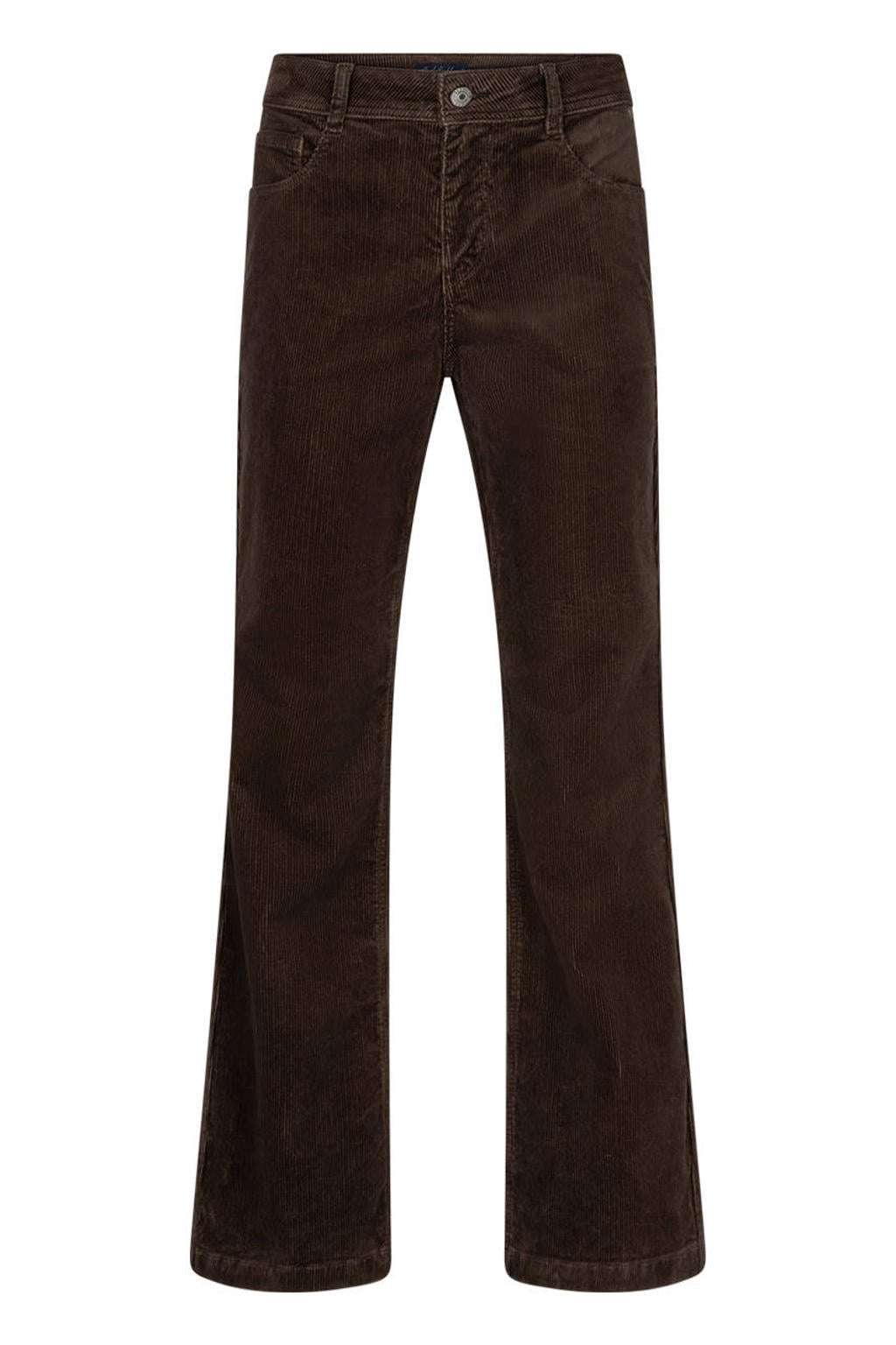 Bruine dames Red Button corduroy flared broek met regular waist, rits- en knoopsluiting en effen