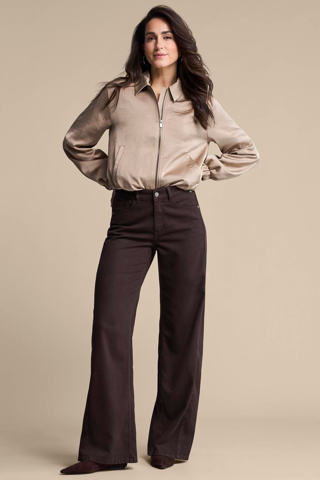Red Button wide leg jeans - donkerbruin