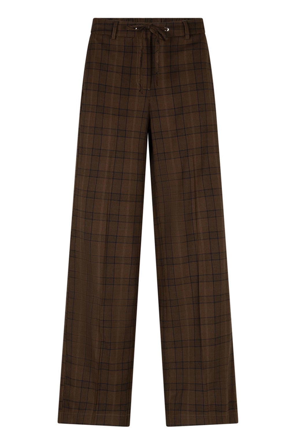 Bruine dames Red Button van polyester met wijde pijpen, high waist, elastische tailleband met koord en ruitenprint
