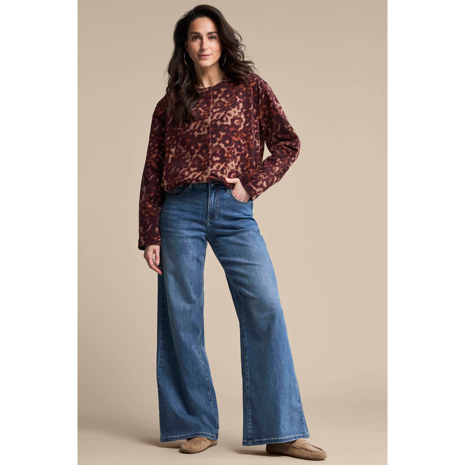 Red Button corduroy jack met plooien en print meerkleurig bordeaux