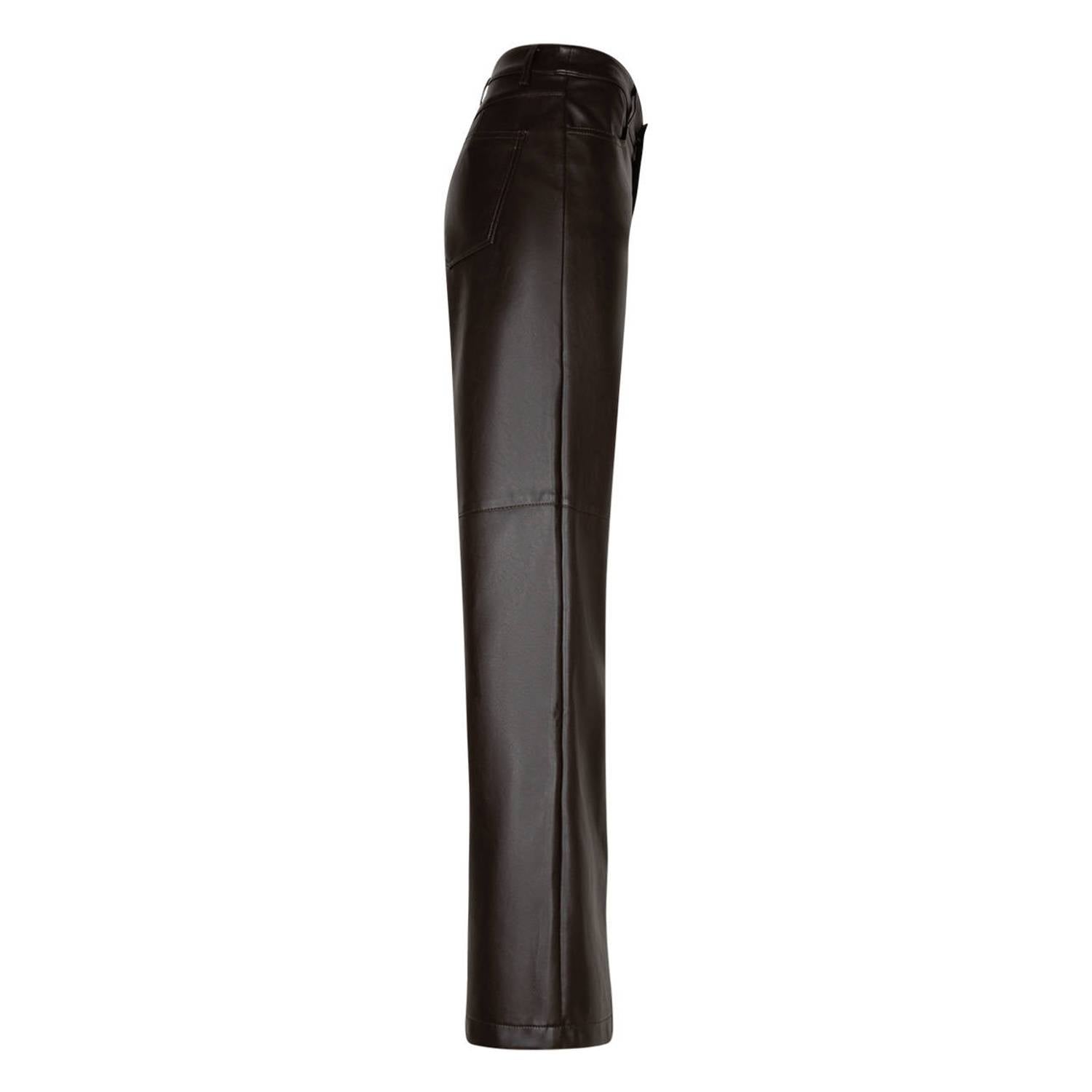 Red Button imitatieleren wide leg pantalon donkerbruin