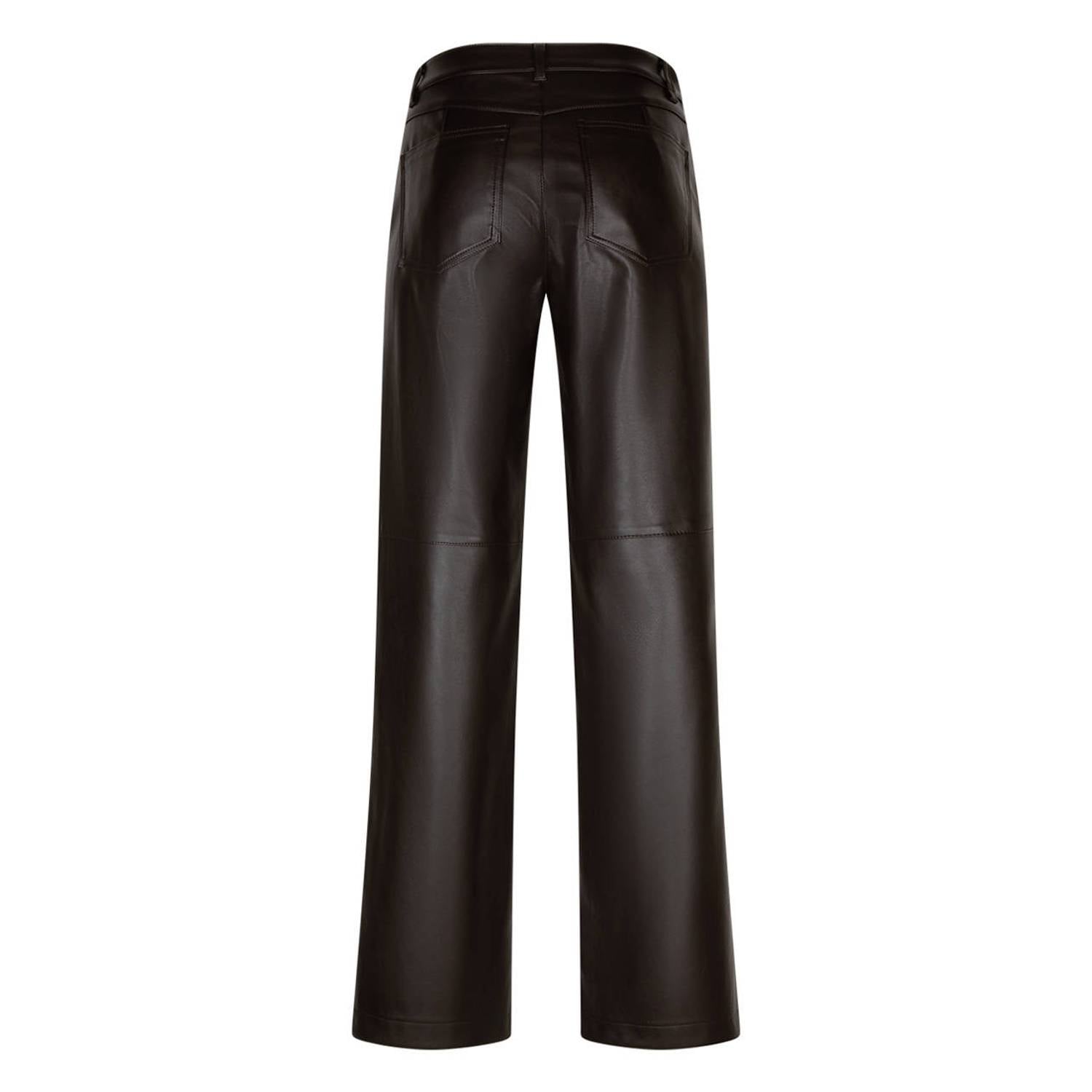 Red Button imitatieleren wide leg pantalon donkerbruin