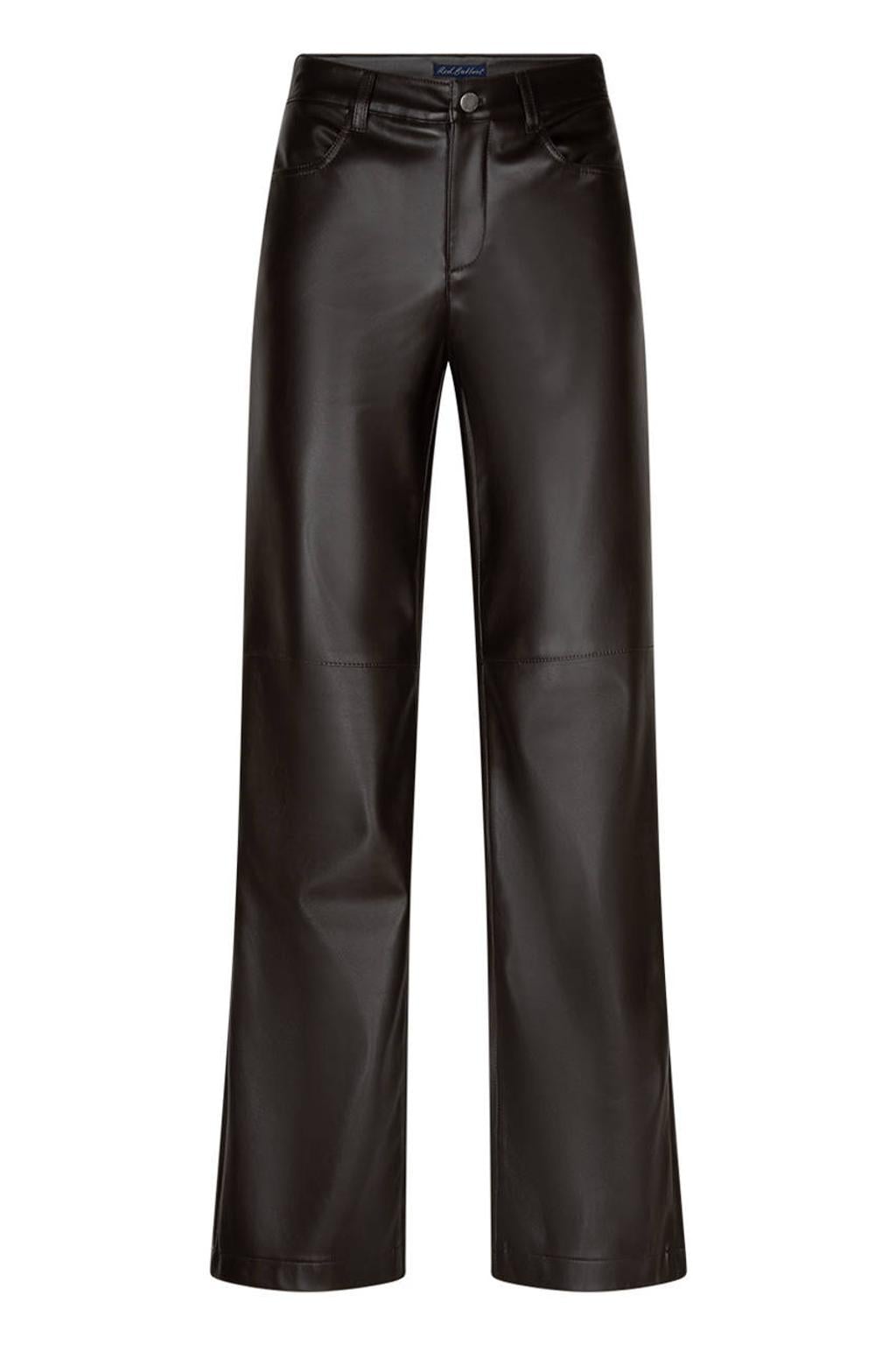 Red Button imitatieleren wide leg pantalon - donkerbruin