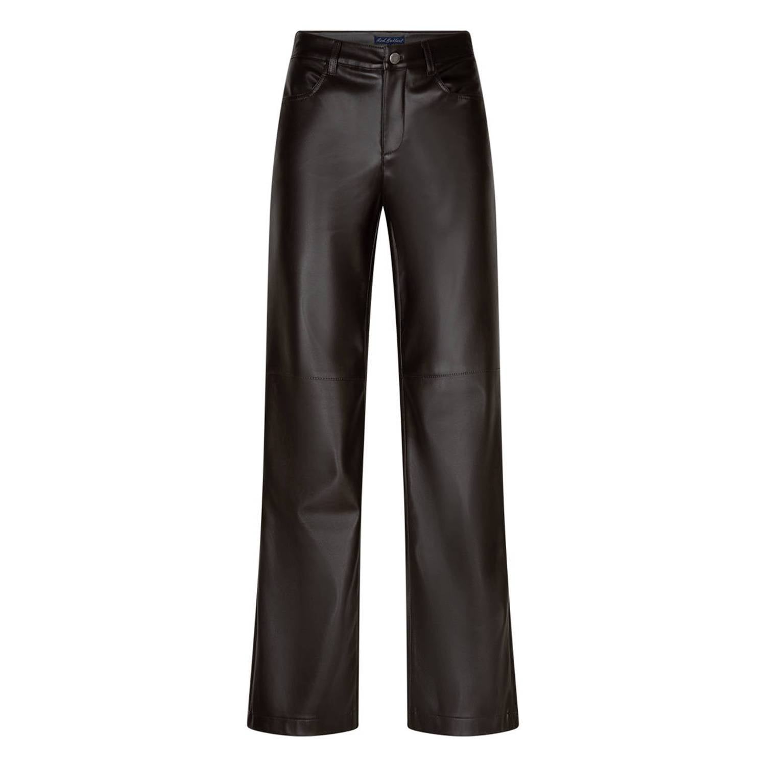 Red Button imitatieleren wide leg pantalon donkerbruin