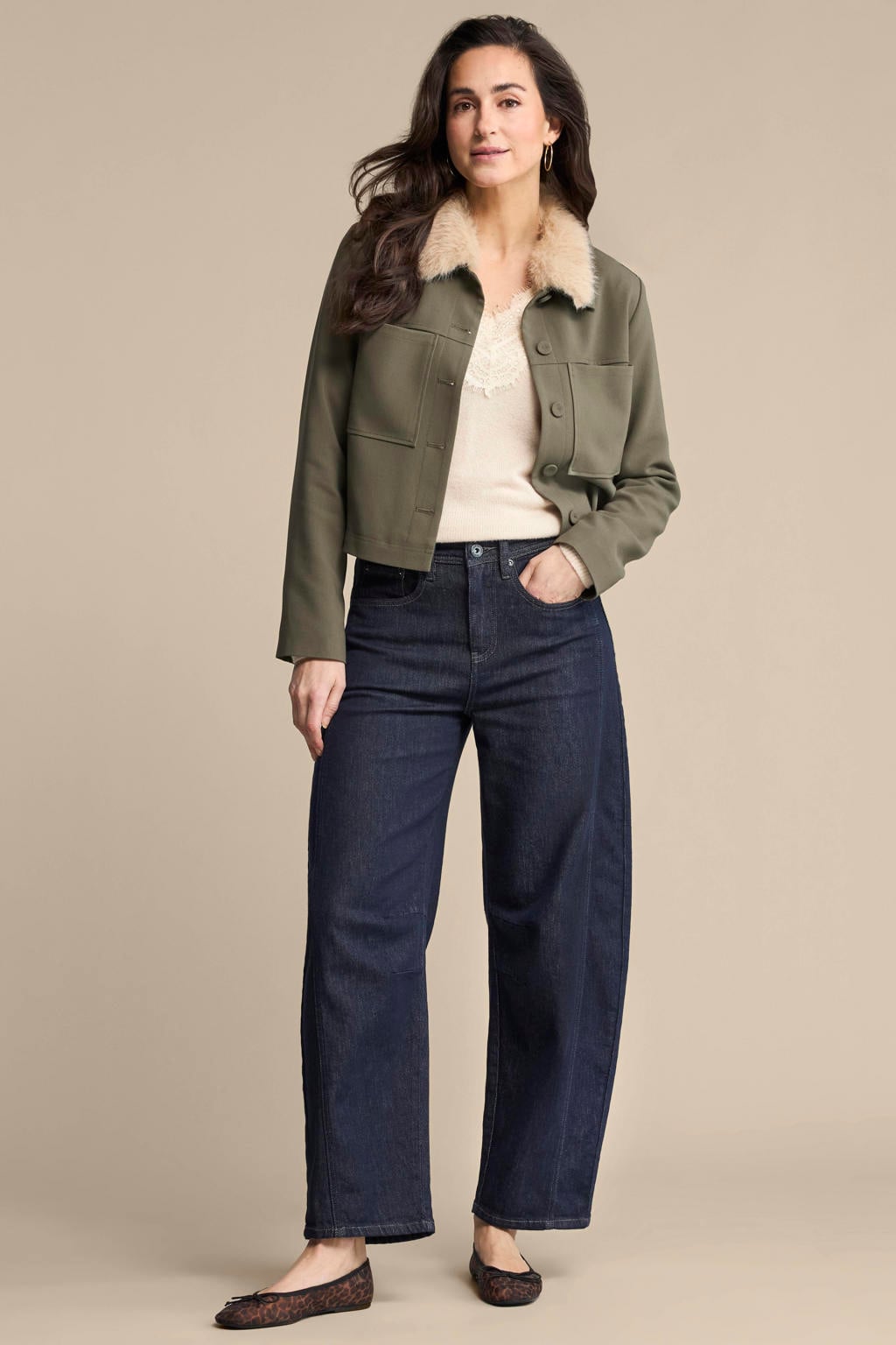 Dark blue denim dames Red Button barrel jeans van stretchdenim met high waist, rits- en knoopsluiting en effen