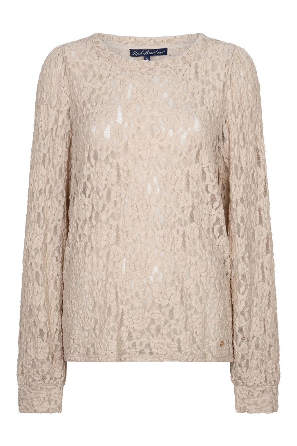 Beige dames Red Button kanten gebreide blousetop met lange mouwen en ronde hals
