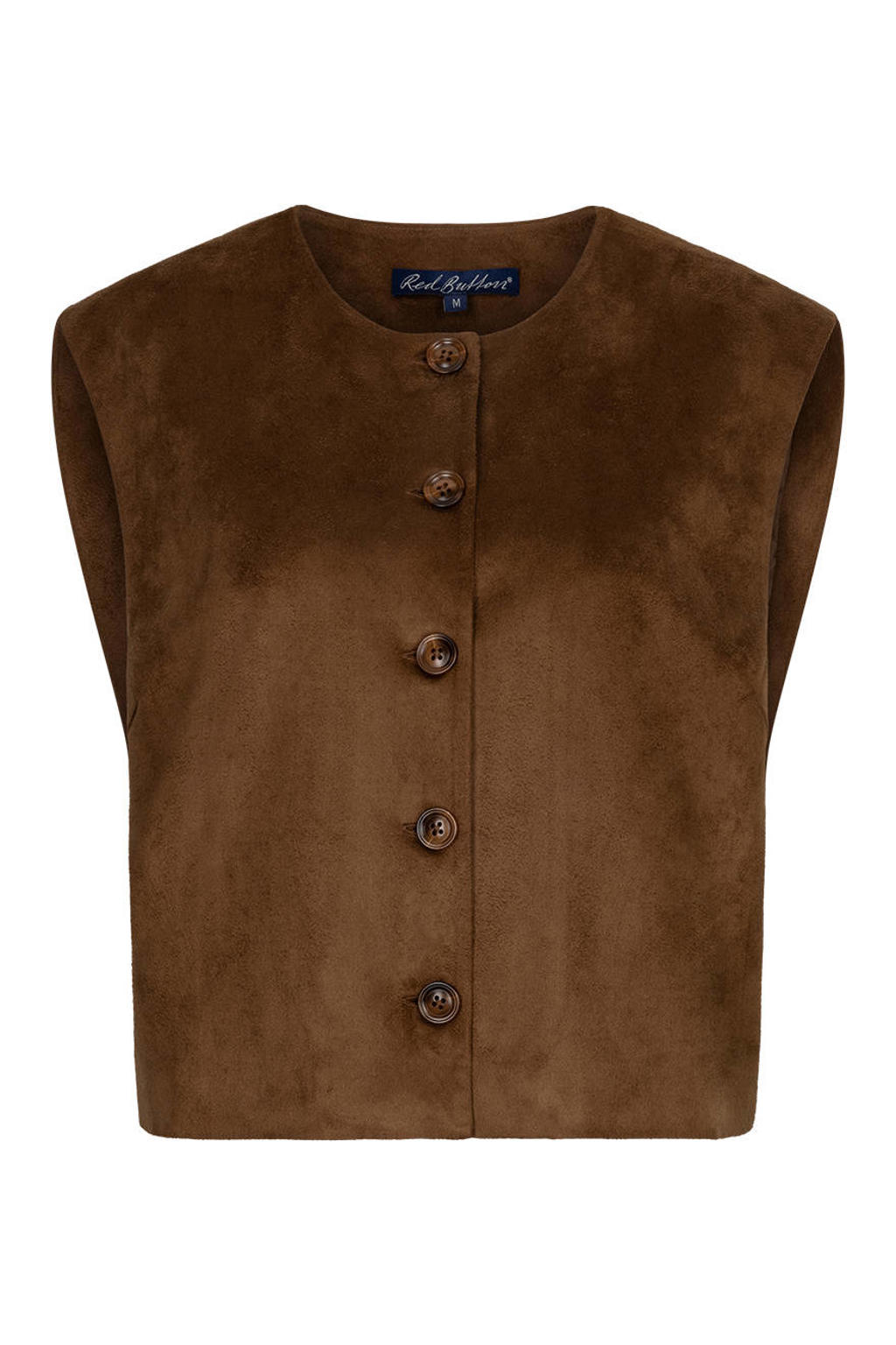 Bruine dames Red Button suèdelook gilet met effen, ronde hals en knoopsluiting