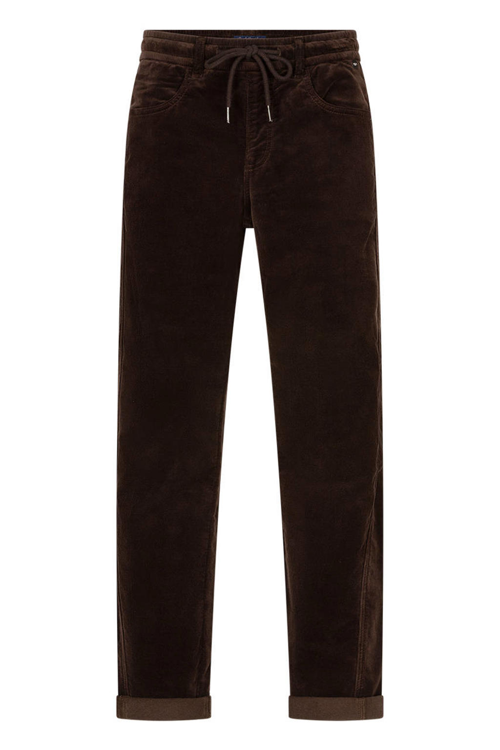 Donkerblauwe dames Red Button slim fit casual corduroy broek van katoen met high waist, elastische tailleband met koord en effen