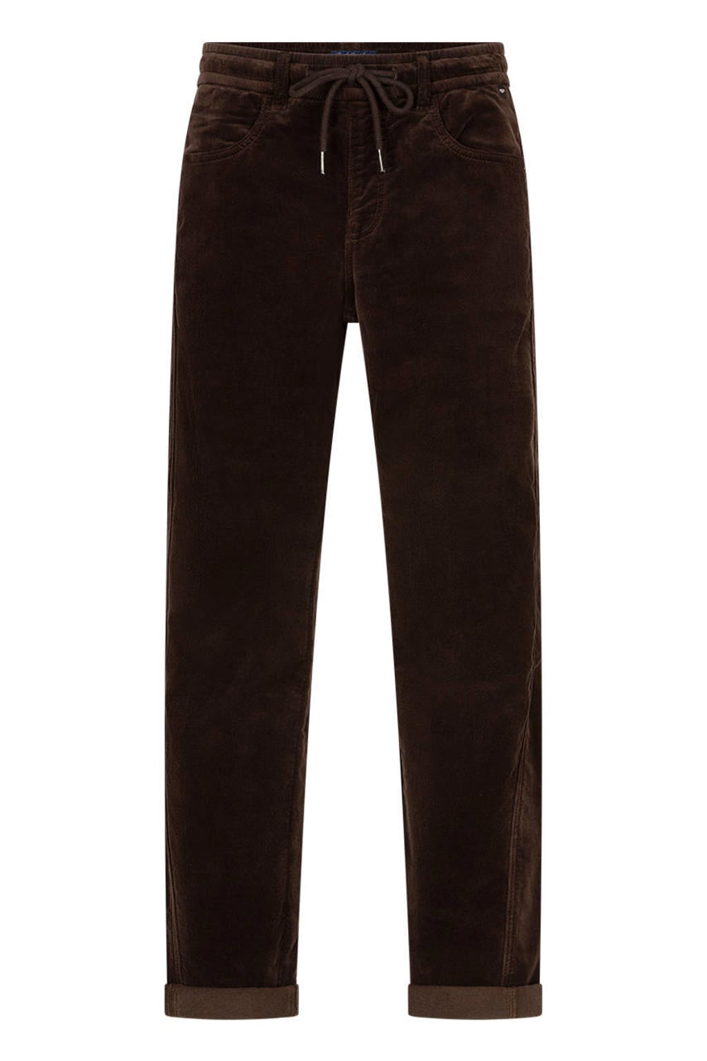 Donkerblauwe dames Red Button slim fit casual corduroy broek van katoen met high waist, elastische tailleband met koord en effen